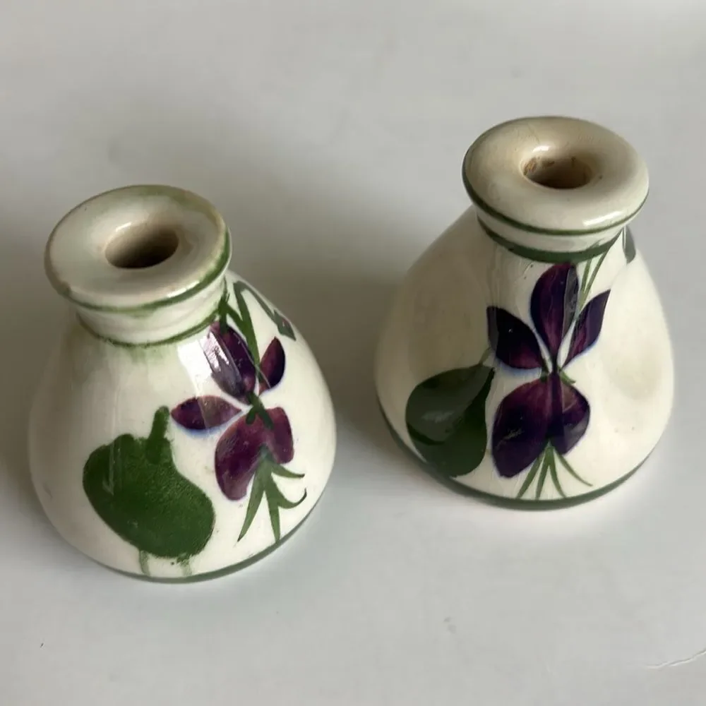 Set of 2 Vintage Devon Violets Miniature Vase Scent Bottle Vase Pottery Britain